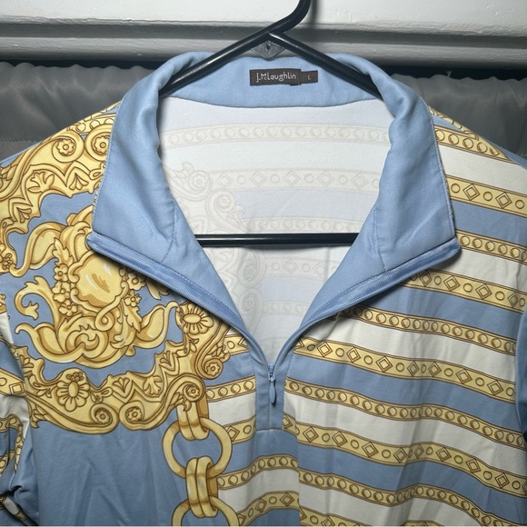 J.McLaughlin Catalina Cloth Blue & Gold Chain Print Long Sleeve Shirt Size Large - Picture 6 of 13
